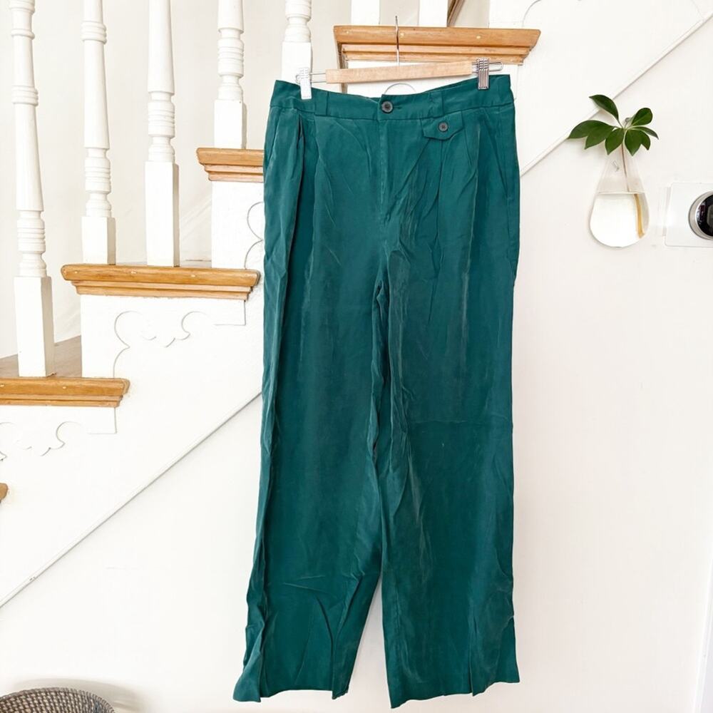 A New Day Green Wide Leg Pleated Front Trouser Pants High Waist Size 10